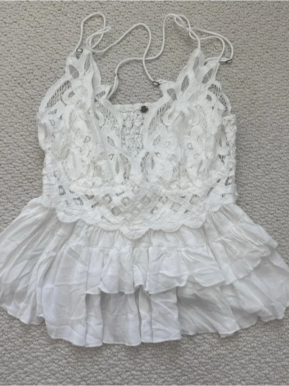 Free People White Crochet Lace Ruffled Cami - Picture 4 of 9